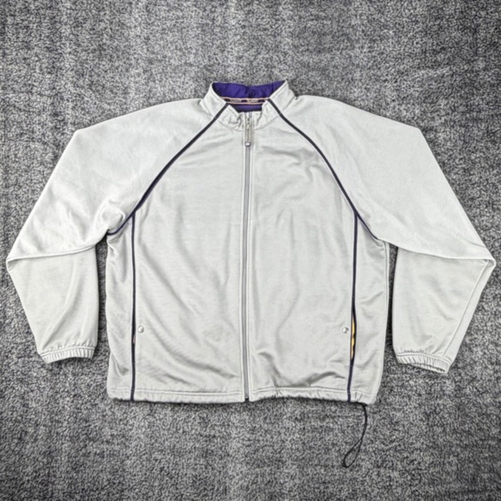Vtg Yahoo! Mens XL Happy Holidays 2005 Polyester Track Jacket Gray Purple Zipper